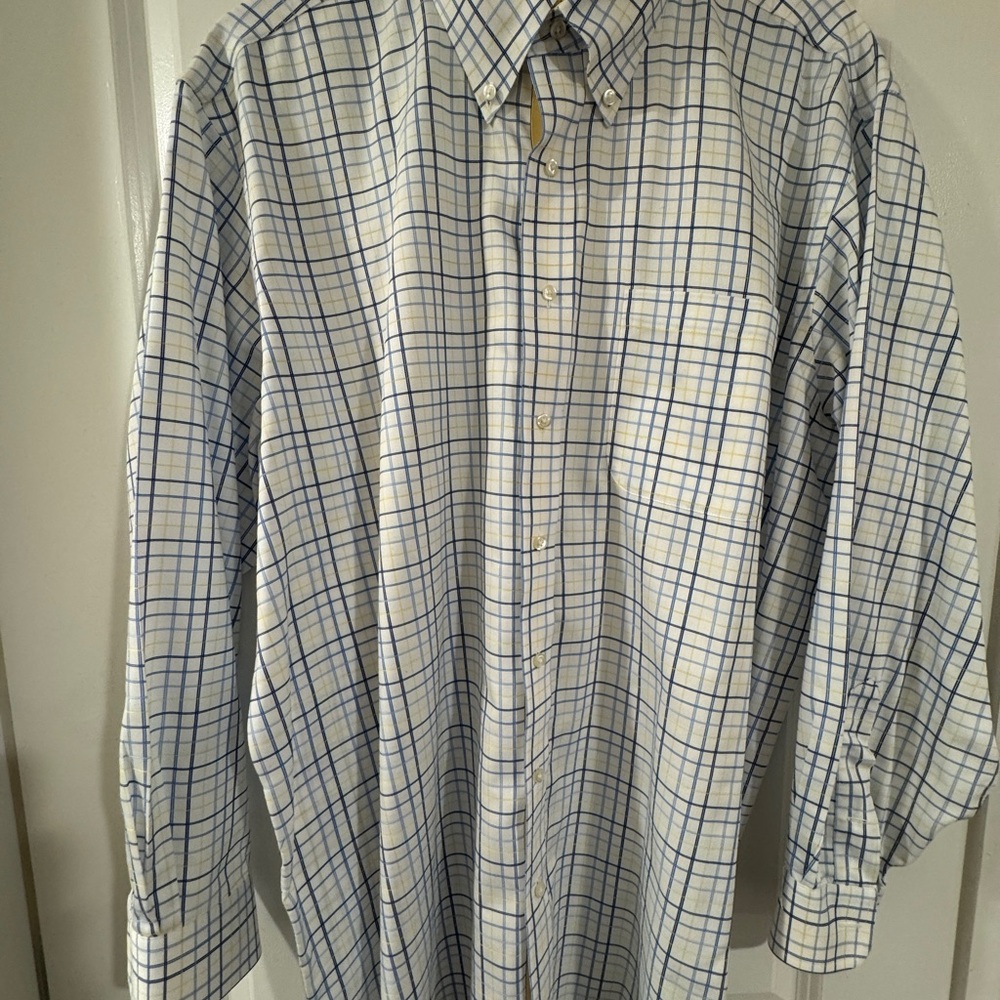 Paul Fredrick Blue and White Casual Button Down Shirt